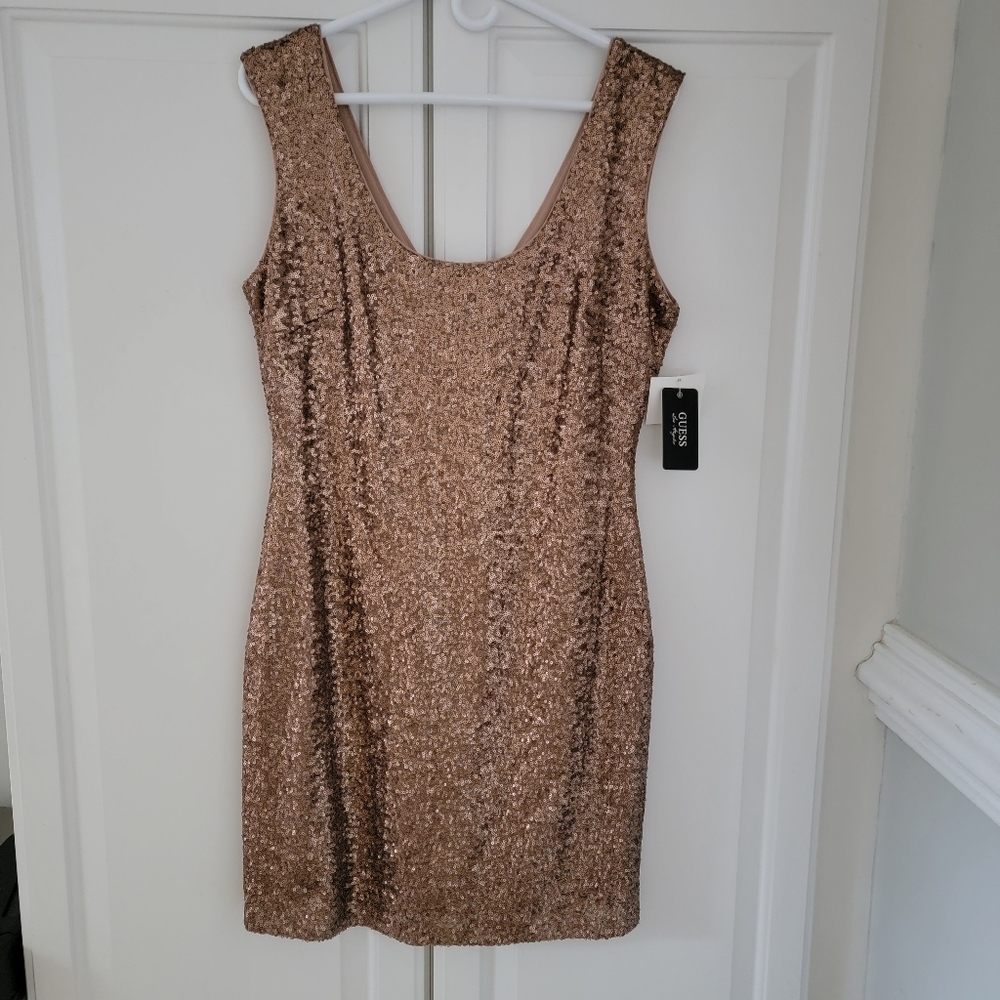 GUESS Lori 14 Gold Sequined Sleeveless Short-Mini Party Evening Date Night Dress
